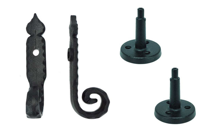Shutter Dogs Tiebacks - Rat Tail with Post - 6-1/4 Inch - Black Powder Coat