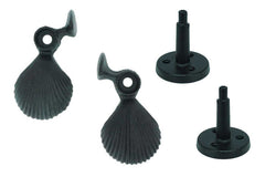 Shutter Dogs Tiebacks - Shell with Post - 5-14 Inch - Black Powder Coat