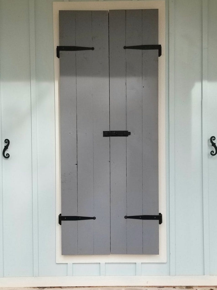 Shutter Dogs Tiebacks - Stainless Steel Scroll with Lag - 6-3/4 Inch - Black Textured Powder Coat