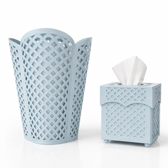 Slate Blue Lattice Tissue Holder or Wastepaper Basket by The Enchanted Home