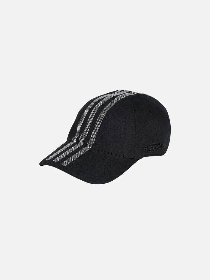 ADIDAS ORIGINALS SP5DER x adidas Cap – siyah, önden yan görünümde taşlı çizgili şapka
