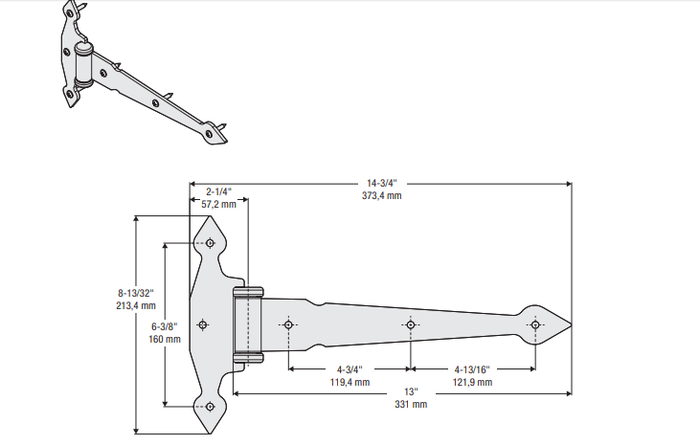 Spear T Hinges - Heavy Duty - Black - 13 Inches - Sold Individually