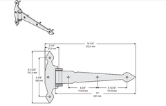 Spear T Hinges - Heavy Duty - Black - 13 Inches - Sold Individually