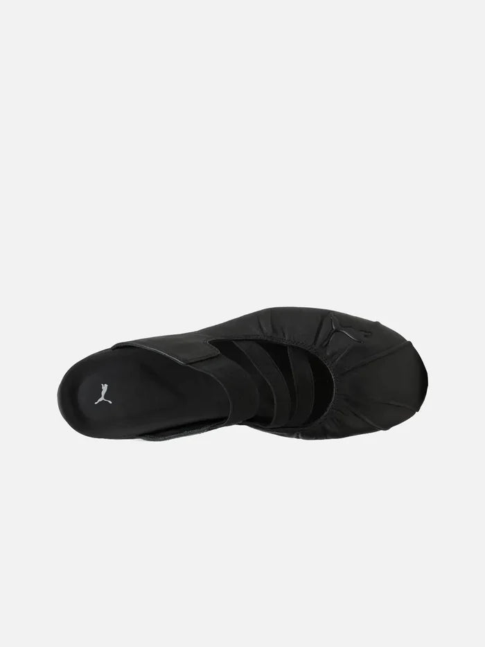 PUMA Speedcat Mule Wns Black – Black, üstten görünüm, siyah kayışlı slip-on sneaker, PUMA logosu