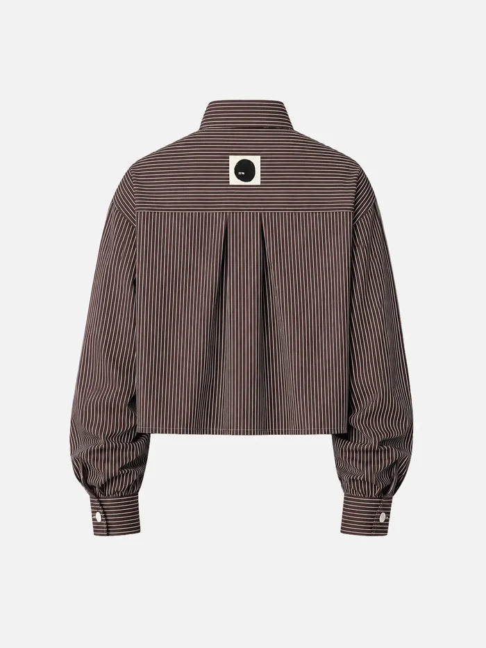 SHOPI GO Sumida Boxy Shirt - Dark Brown & White - Kategorize edilmemiş GÖMLEK