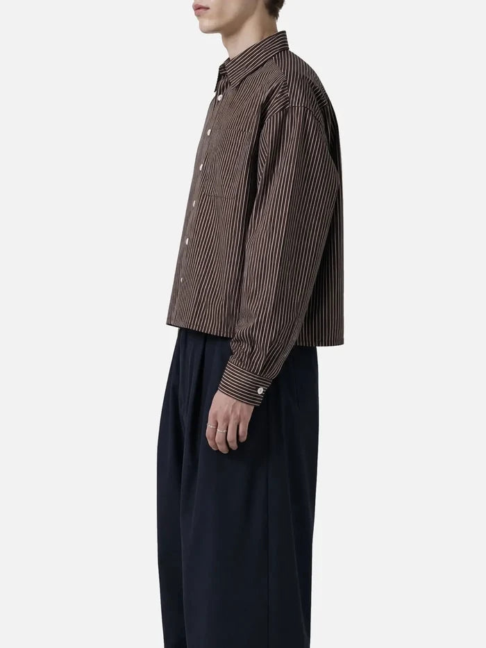 shopi go Sumida Boxy Shirt - Dark Brown & White – yandan görünüm