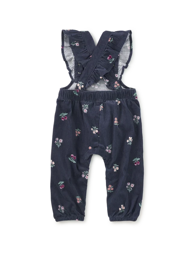 Tea Collection Corduroy Ruffle Overalls in Midnight Posy
