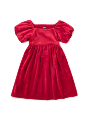 Tea Collection Puff Shoulder Velour Dress in Red Wagon