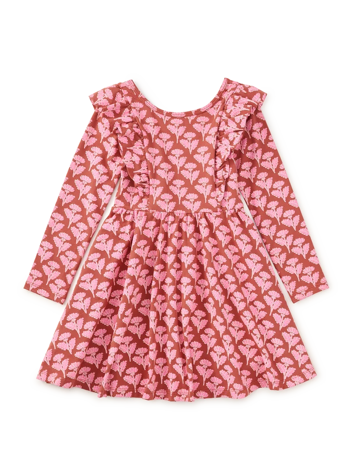 Tea Collection Ruffle Shoulder Ballet Dress in Stamped Heirloom Floral