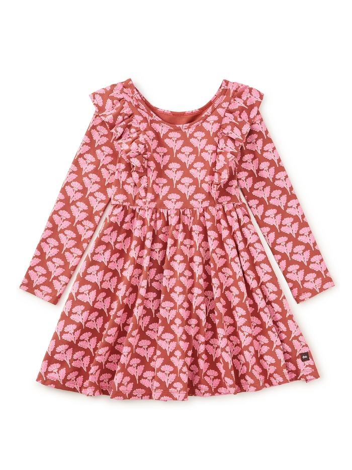 Tea Collection Ruffle Shoulder Ballet Dress in Stamped Heirloom Floral