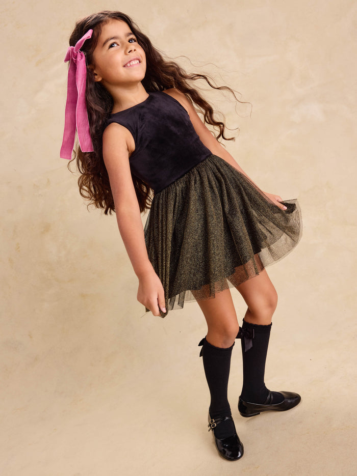 Tea Collection Velour and Tulle Ballet Dress in Jet Black