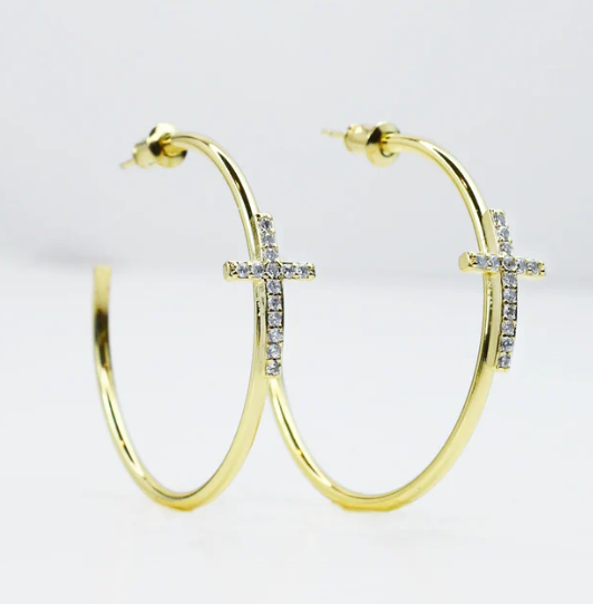 The Crossed Grace Hoop-Gold