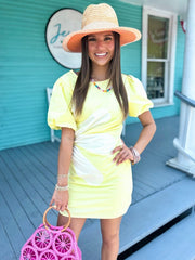 The Harper Flower Mini Dress-Yellow