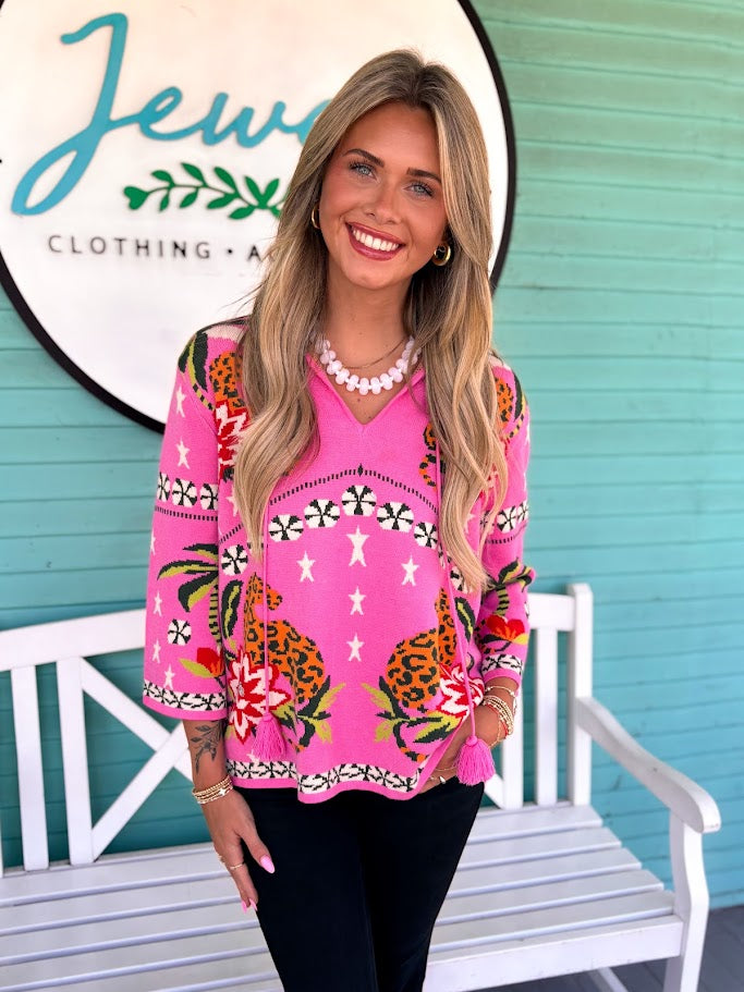 The Playa Leopard Printed Knit Sweater-Pink