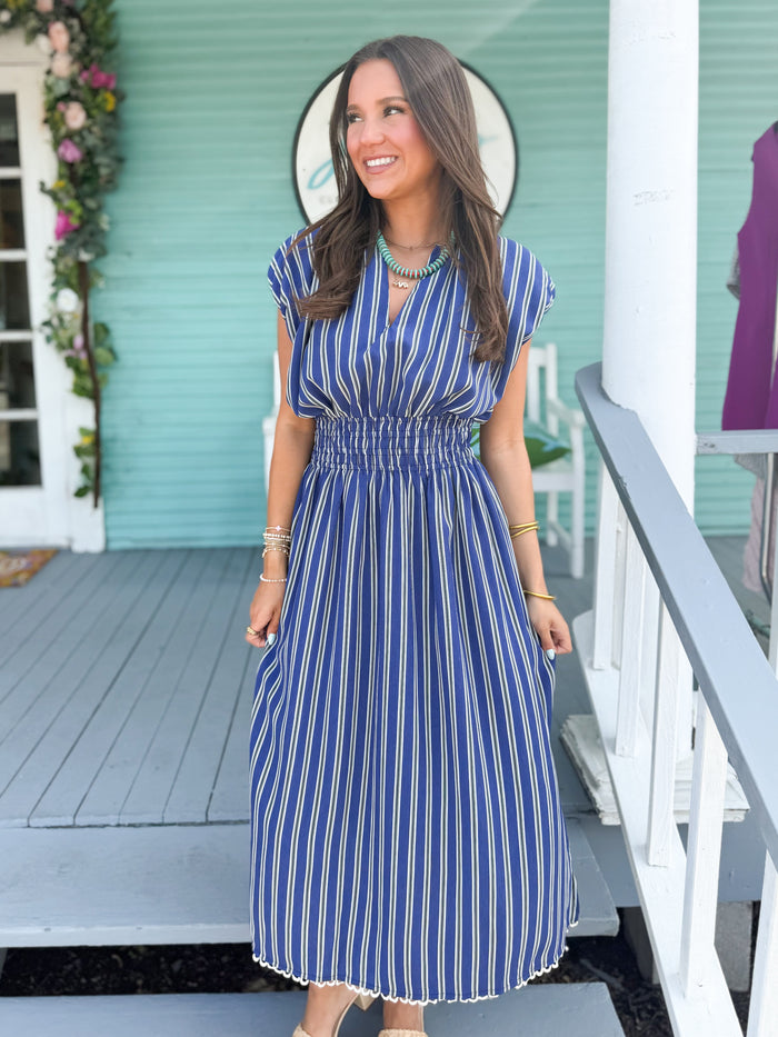 (THML) The Miley Striped Midi Dress-Navy