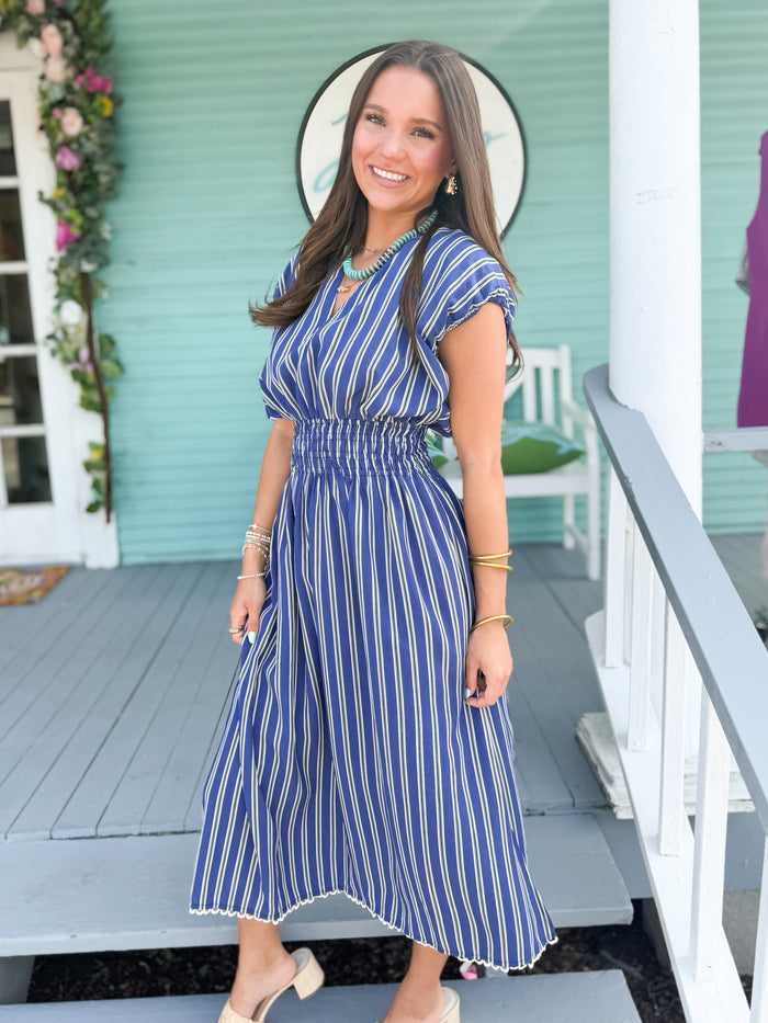 (THML) The Miley Striped Midi Dress-Navy