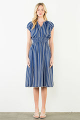 (THML) The Miley Striped Midi Dress-Navy