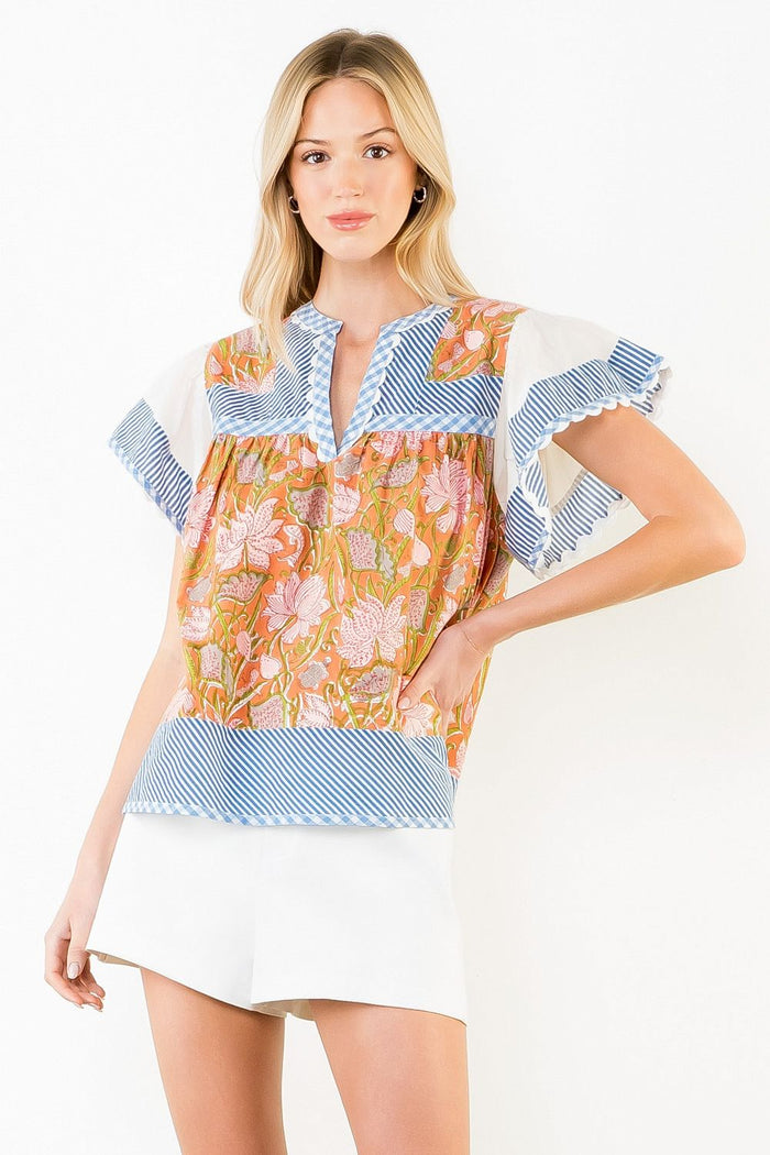 (THML) The Nielson Multi Print Top-Brown