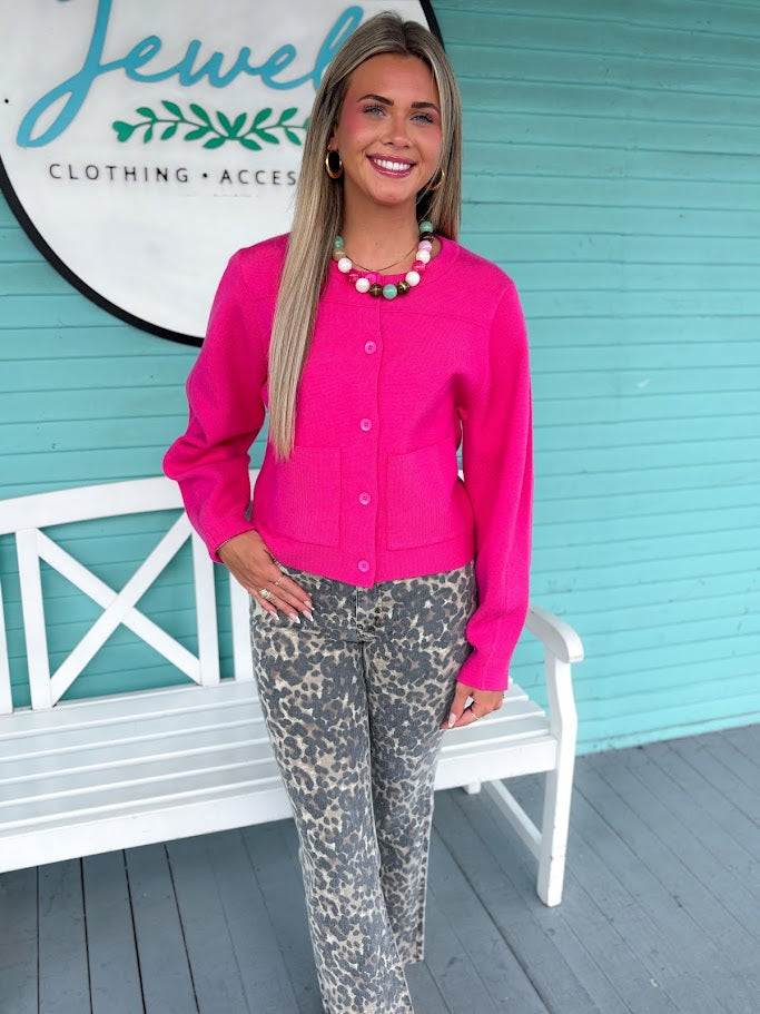 (THML) The Sierra Cropped Cardigan-Pink