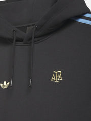 ADIDAS ORIGINALS Thrasher x AFA Argentina Hoodie – siyah, önden görünüm; kapşon ve bağcıklar, altın AFA ve Adidas logoları