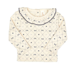 Tun Tun Pointelle Ruffle Top in Blue Bows