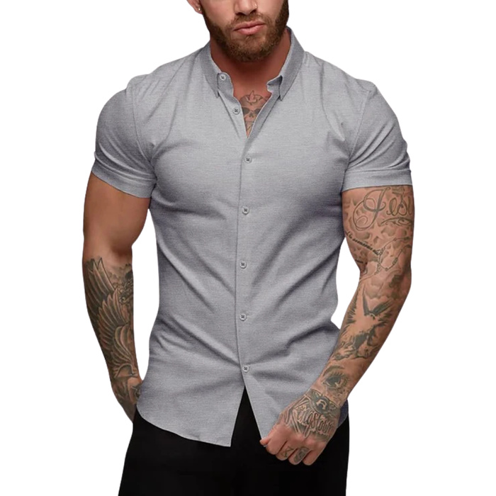 Urru Men's Muscle Dress Shirts Slim Fit Stretch Short Sleeve