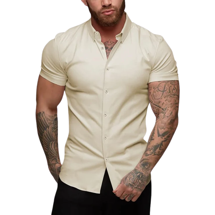 Urru Men's Muscle Dress Shirts Slim Fit Stretch Short Sleeve