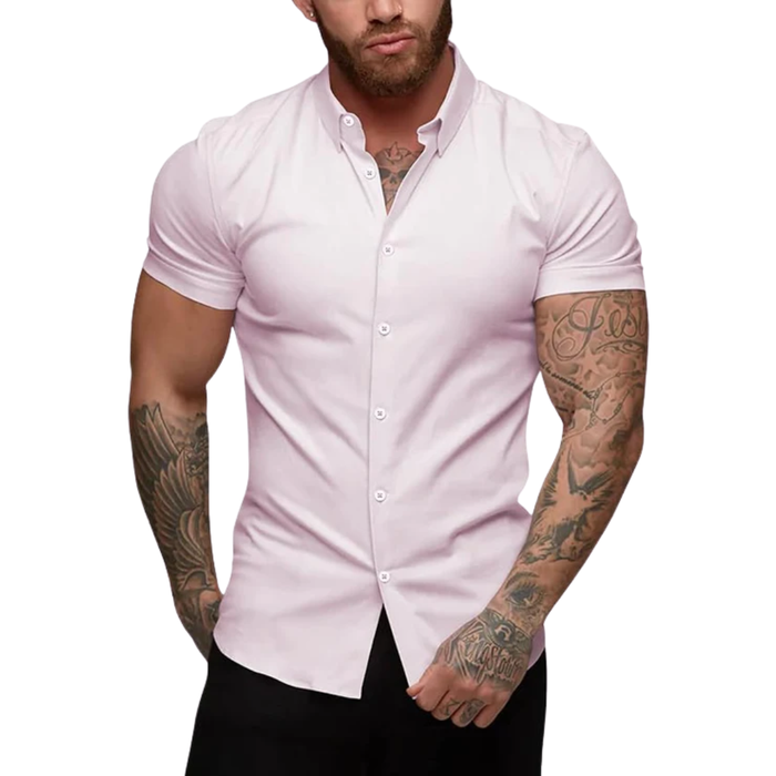 Urru Men's Muscle Dress Shirts Slim Fit Stretch Short Sleeve
