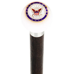 Royal Canes U.S. Navy White Round Knob Cane w/ Custom Wood Shaft & Collar