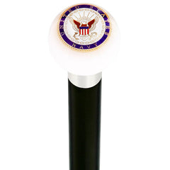 Royal Canes U.S. Navy White Round Knob Cane w/ Custom Wood Shaft & Collar