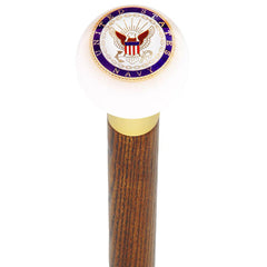 Royal Canes U.S. Navy White Round Knob Cane w/ Custom Wood Shaft & Collar
