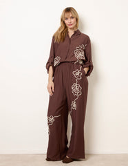 Floral Embroidery Trousers