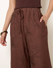 Embroidered Pattern Wide-Leg Trousers
