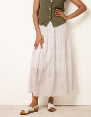 Embroidered Tiered Maxi Skirt