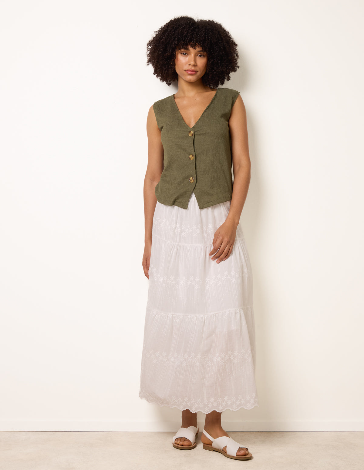 Embroidered Tiered Maxi Skirt