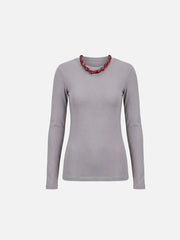 shopi go CULT FORM Wooden Jew Neck Top - Gray, önden görünüm
