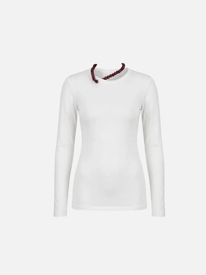 CULT FORM Wooden Jew Neck Top - White – beyaz, önden görünüm