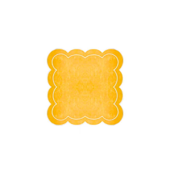 Yellow Linen with White Embroidery Napkins, Set of 4