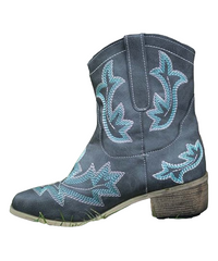 Zilver Women's Charcoal & Aqua Stitch-Accent Cowboy Boot